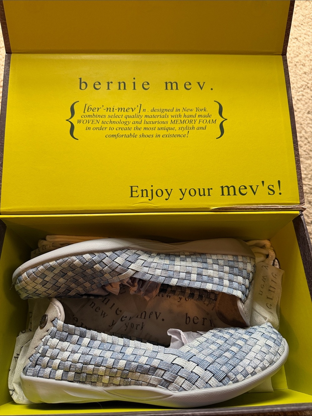 bernie mev. Grey and Blue Slip-On Flats